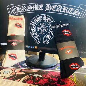 Chrome Hearts x Matty Boy Chomper Lips Socks White Pink‎ and Black Sz Large 9-13